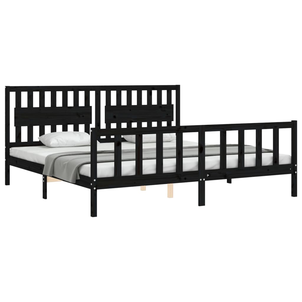 Bed Frame without Mattress Black 200x200 cm Solid Wood Pine