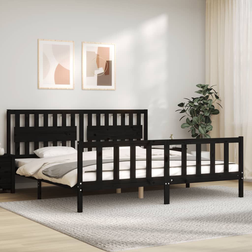 Bed Frame without Mattress Black 200x200 cm Solid Wood Pine