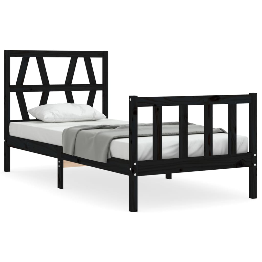 Bed Frame without Mattress Black Small Single Solid Wood Pine