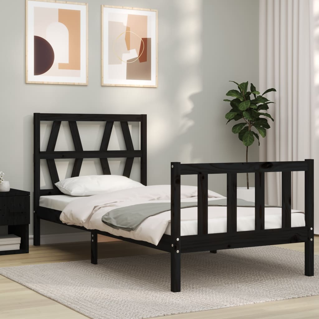 Bed Frame without Mattress Black Small Single Solid Wood Pine