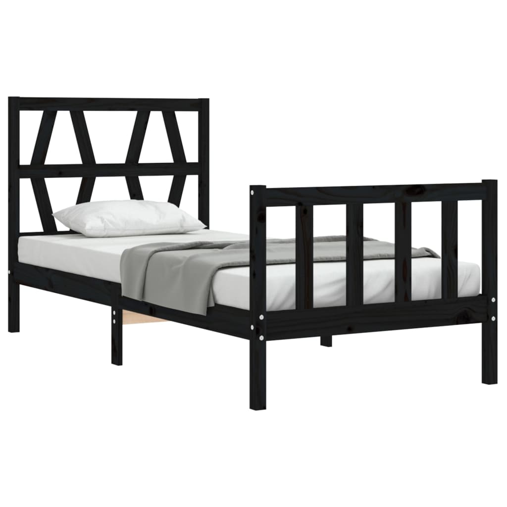 Bed Frame without Mattress Black Small Single Solid Wood Pine