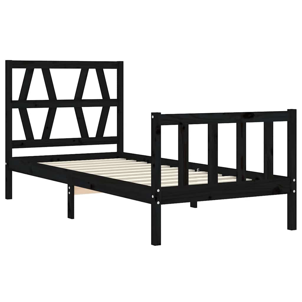 Bed Frame without Mattress Black Small Single Solid Wood Pine