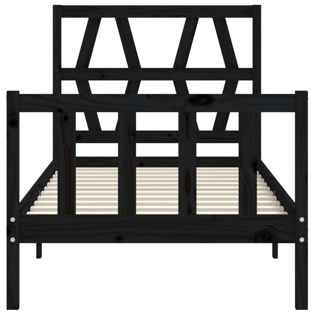Bed Frame without Mattress Black Small Single Solid Wood Pine