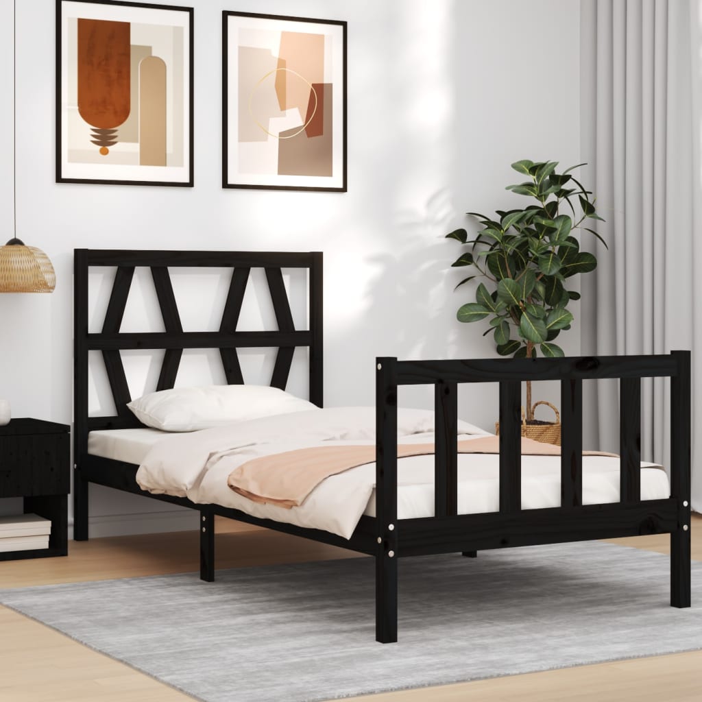 Bed Frame without Mattress Black Small Single Solid Wood Pine