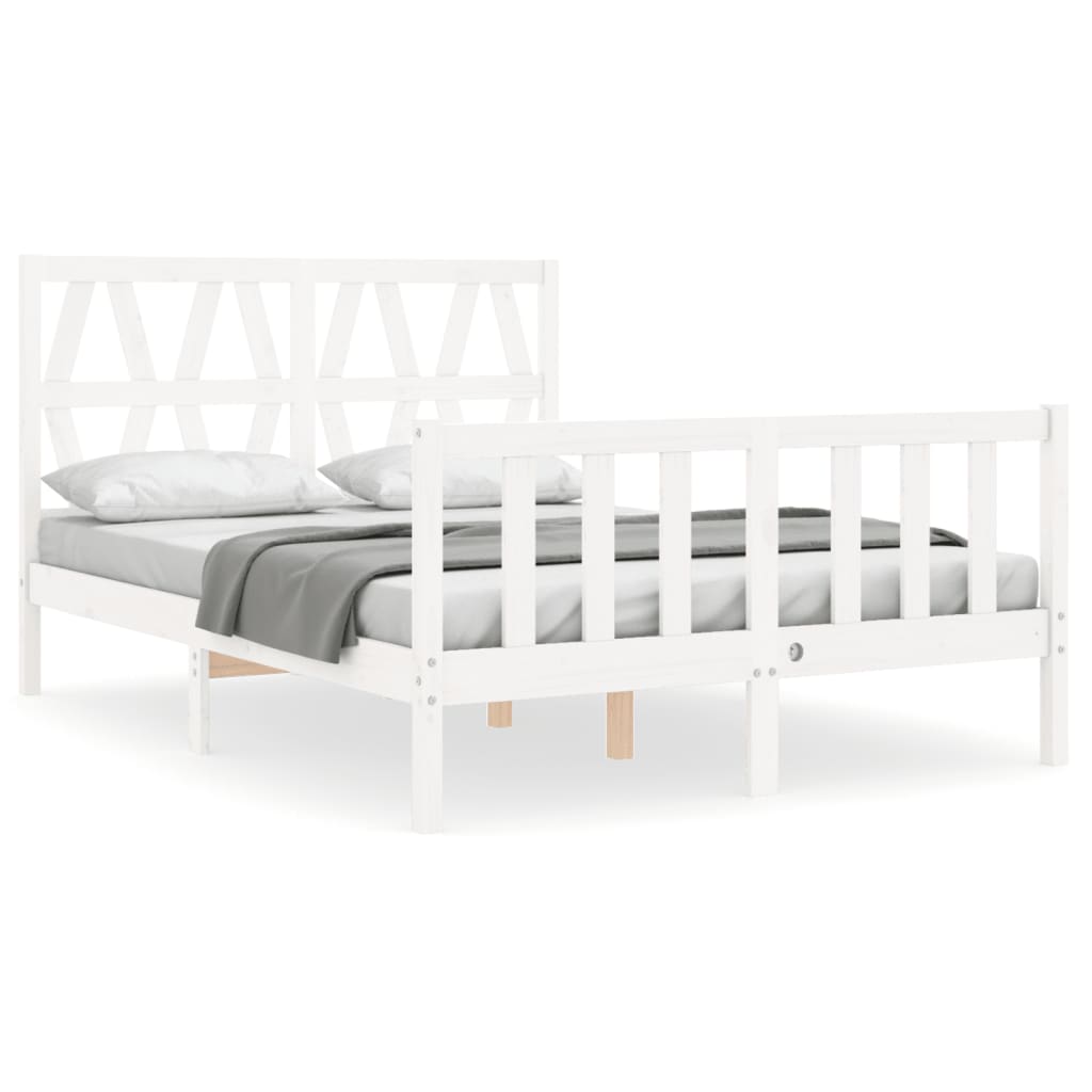 Bed Frame without Mattress White Small Double Solid Wood Pine