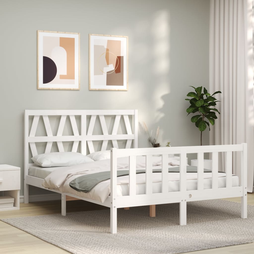 Bed Frame without Mattress White Small Double Solid Wood Pine