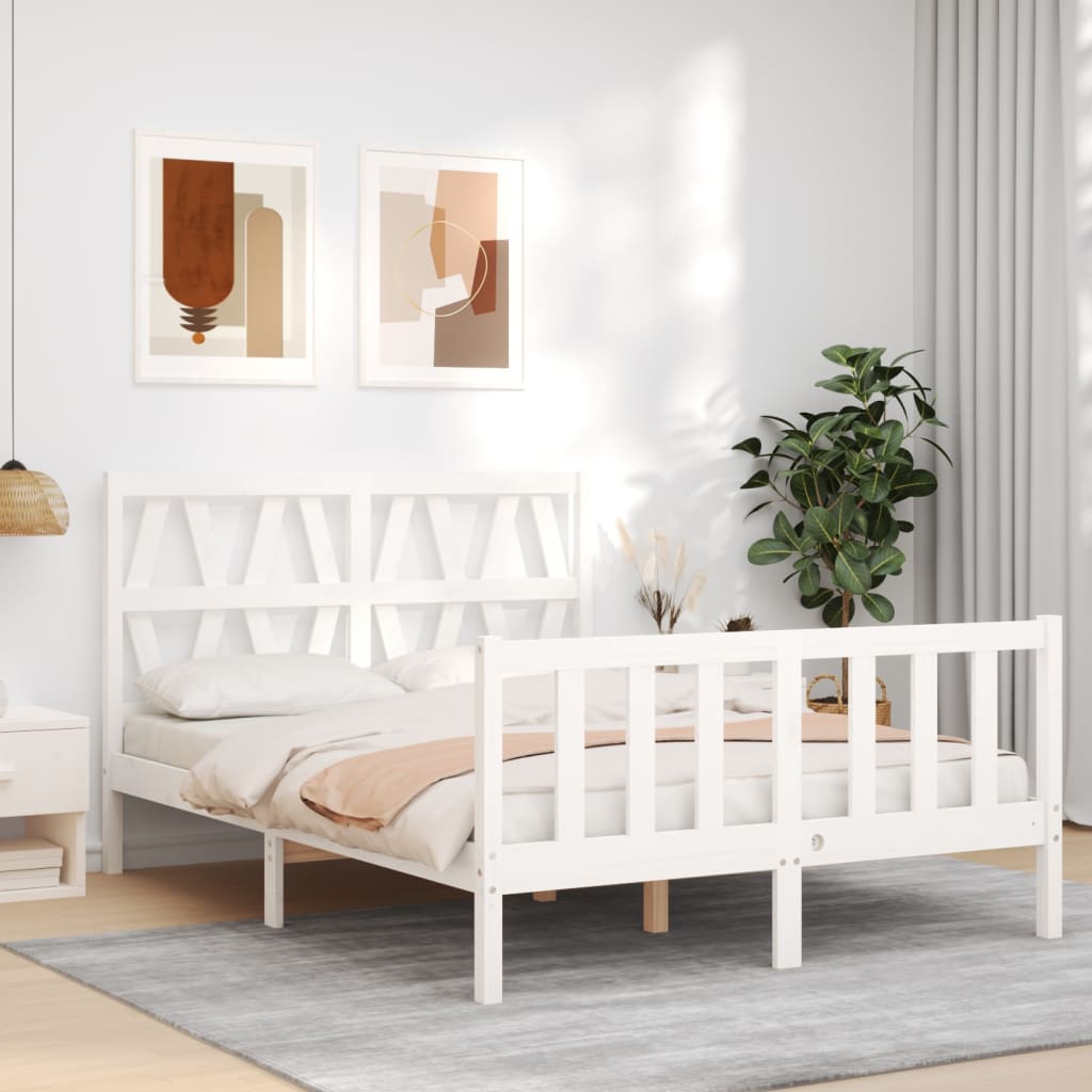 Bed Frame without Mattress White Small Double Solid Wood Pine
