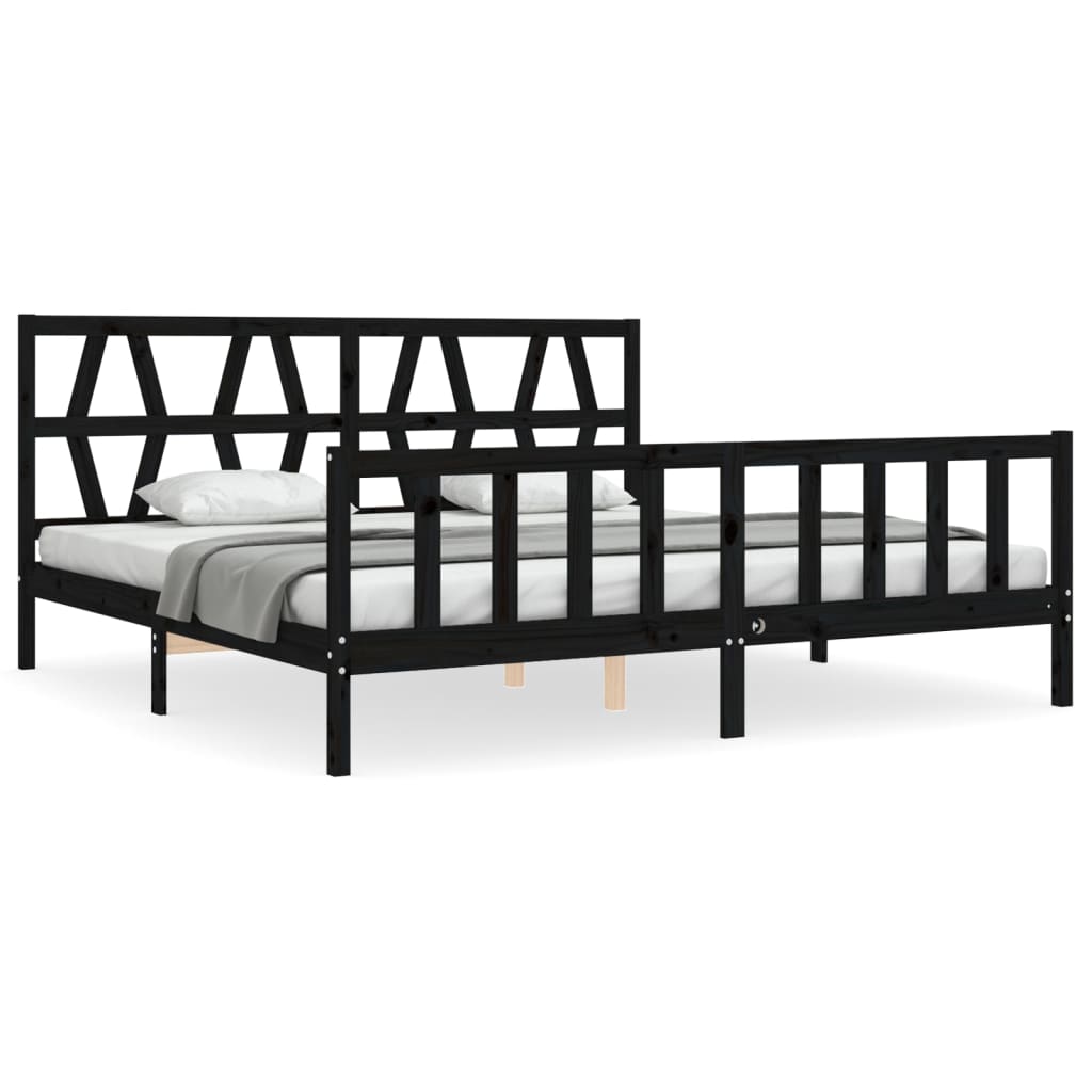 Bed Frame without Mattress Black 200x200 cm Solid Wood Pine