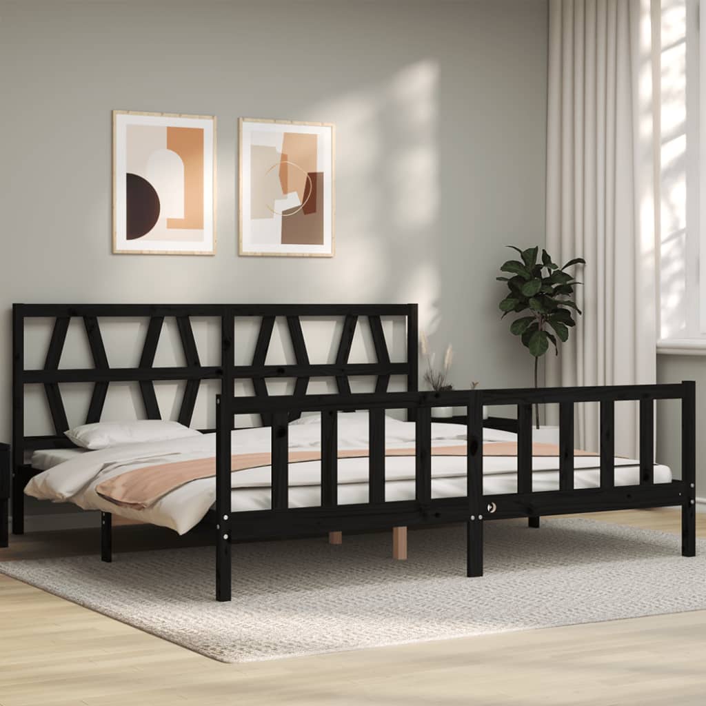 Bed Frame without Mattress Black 200x200 cm Solid Wood Pine