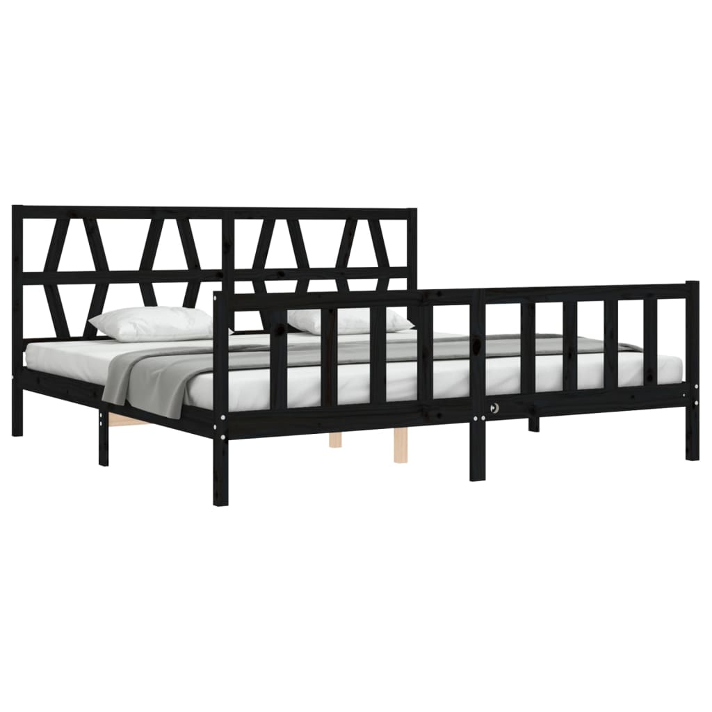 Bed Frame without Mattress Black 200x200 cm Solid Wood Pine
