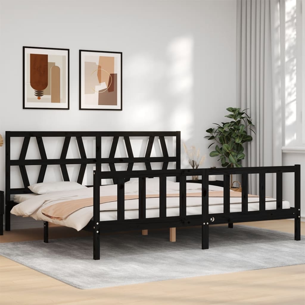Bed Frame without Mattress Black 200x200 cm Solid Wood Pine