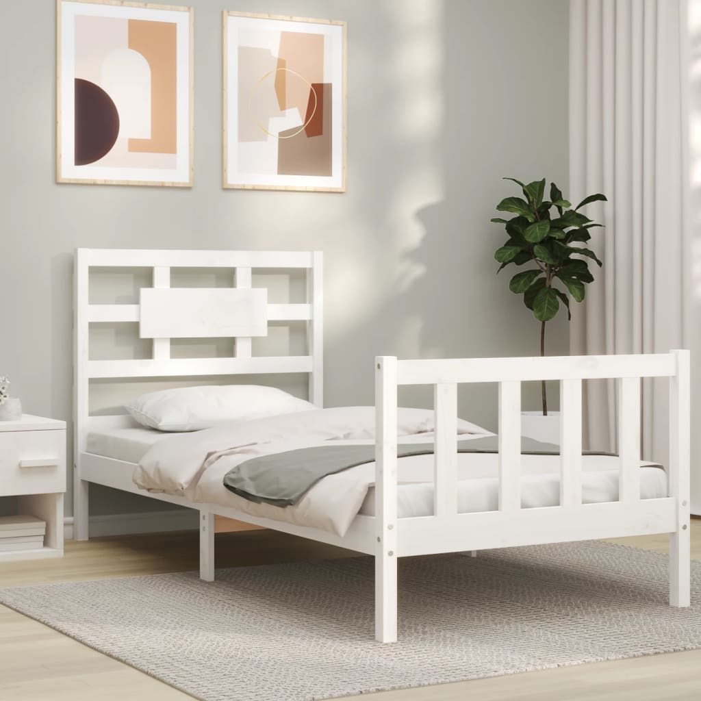 Bed Frame without Mattress White Single Solid Wood Pine