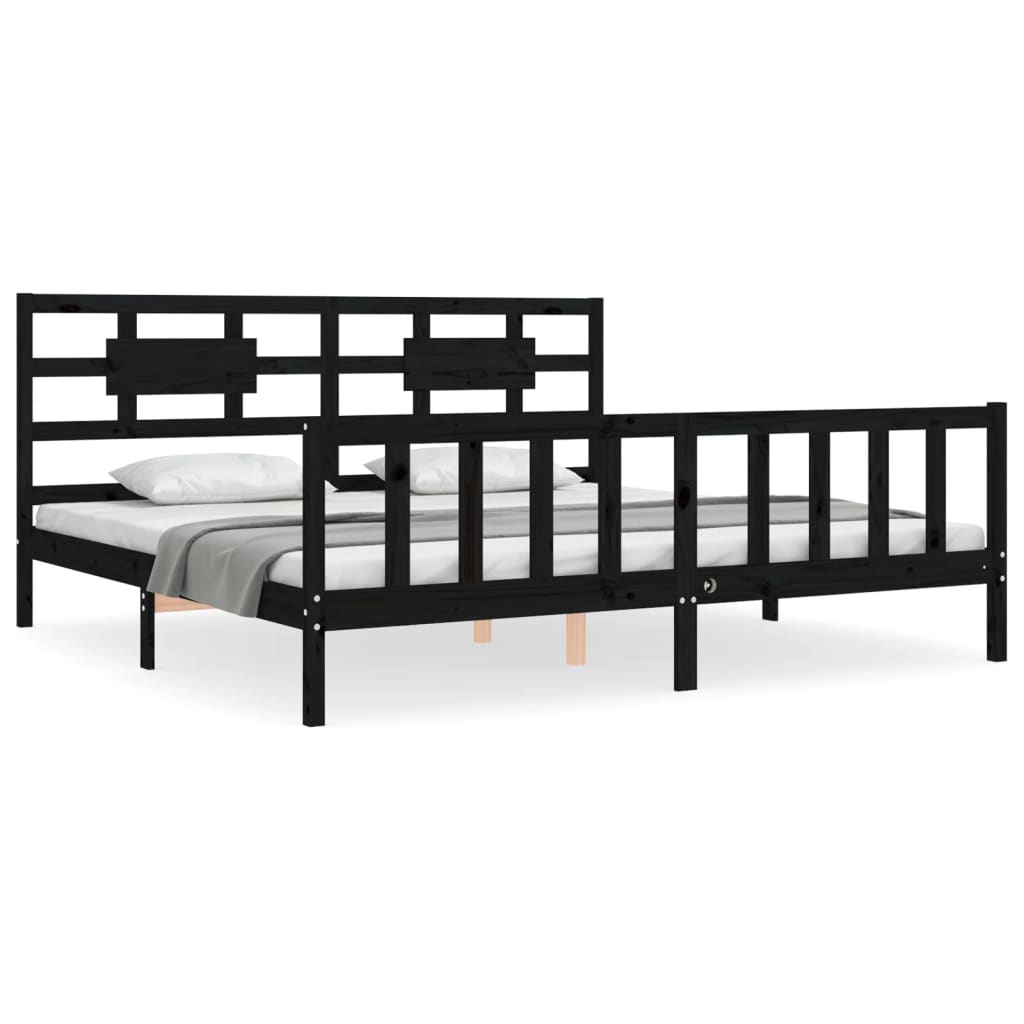 Bed Frame without Mattress Black 200x200 cm Solid Wood Pine