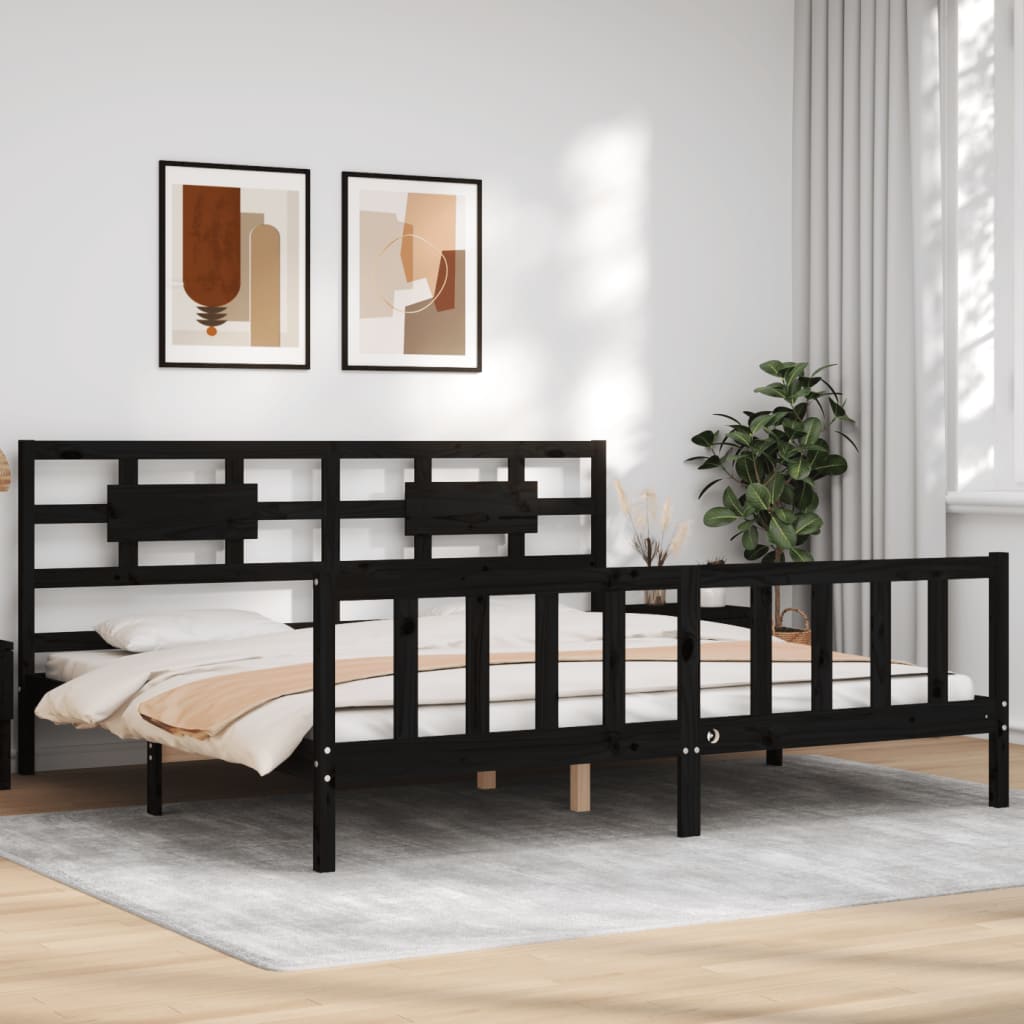 Bed Frame without Mattress Black 200x200 cm Solid Wood Pine