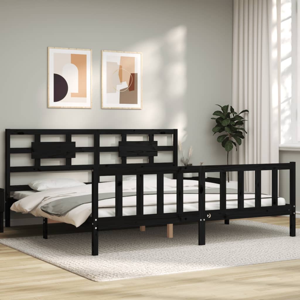 Bed Frame without Mattress Black 200x200 cm Solid Wood Pine