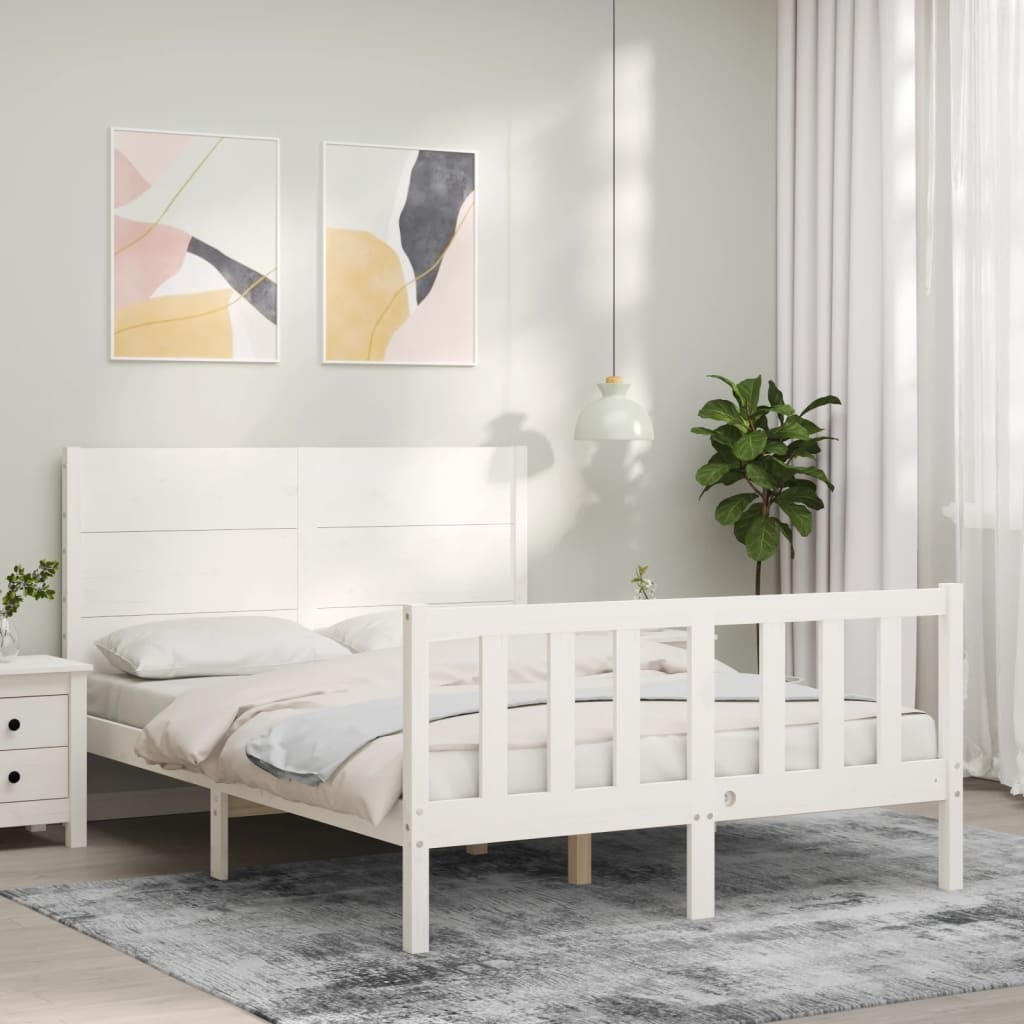 Bed Frame without Mattress White 140x190 cm Solid Wood Pine