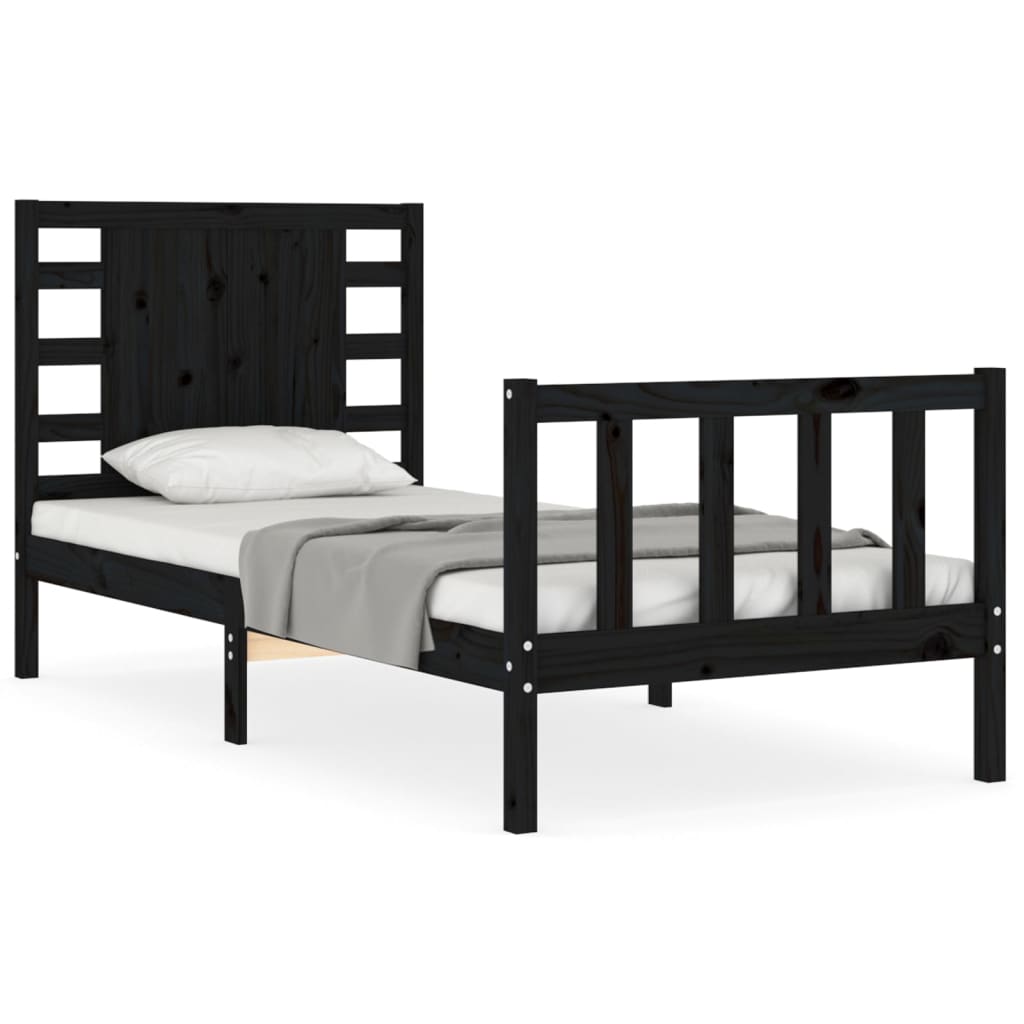Bed Frame without Mattress Black Small Single Solid Wood Pine