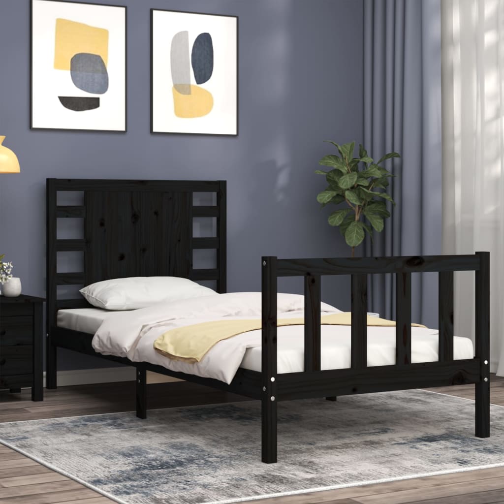 Bed Frame without Mattress Black Small Single Solid Wood Pine