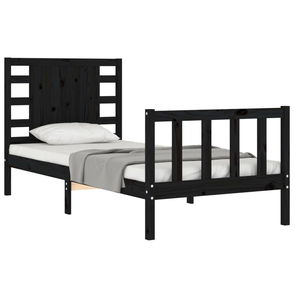 Bed Frame without Mattress Black Small Single Solid Wood Pine