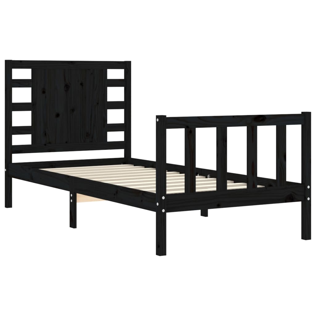 Bed Frame without Mattress Black Small Single Solid Wood Pine