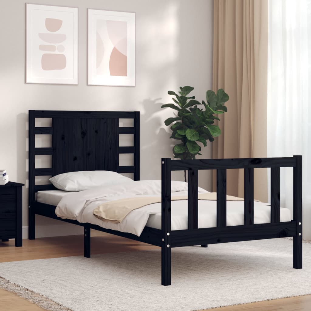 Bed Frame without Mattress Black Small Single Solid Wood Pine