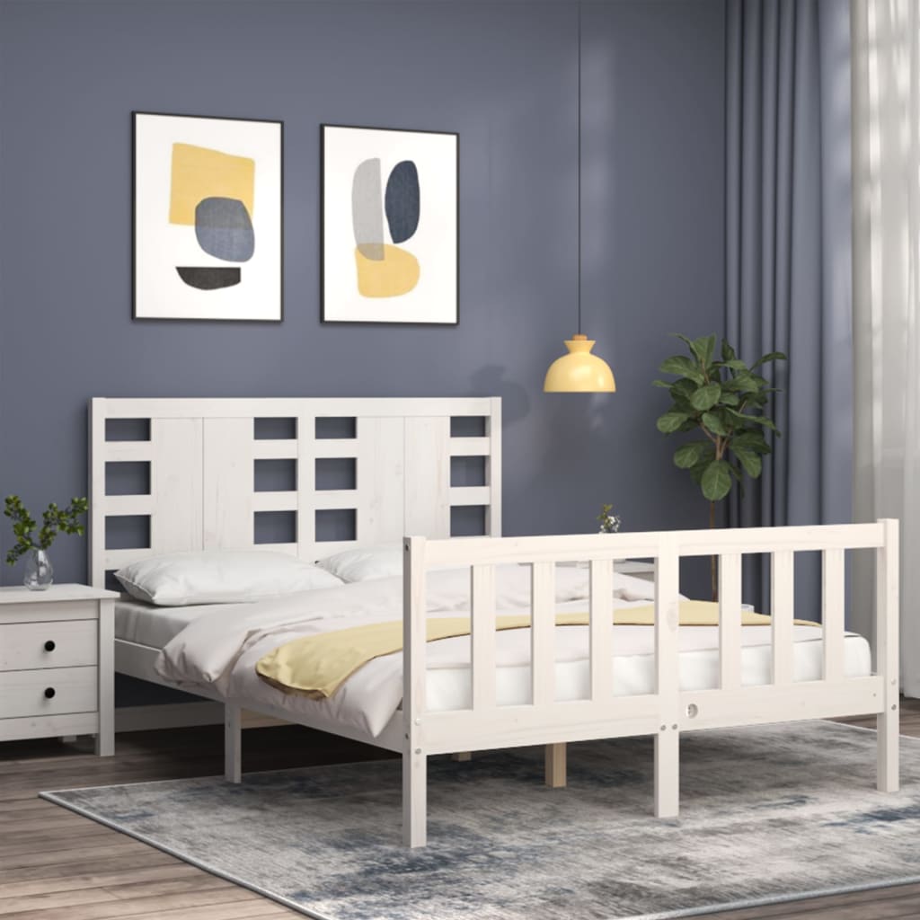 Bed Frame without Mattress White Small Double Solid Wood Pine