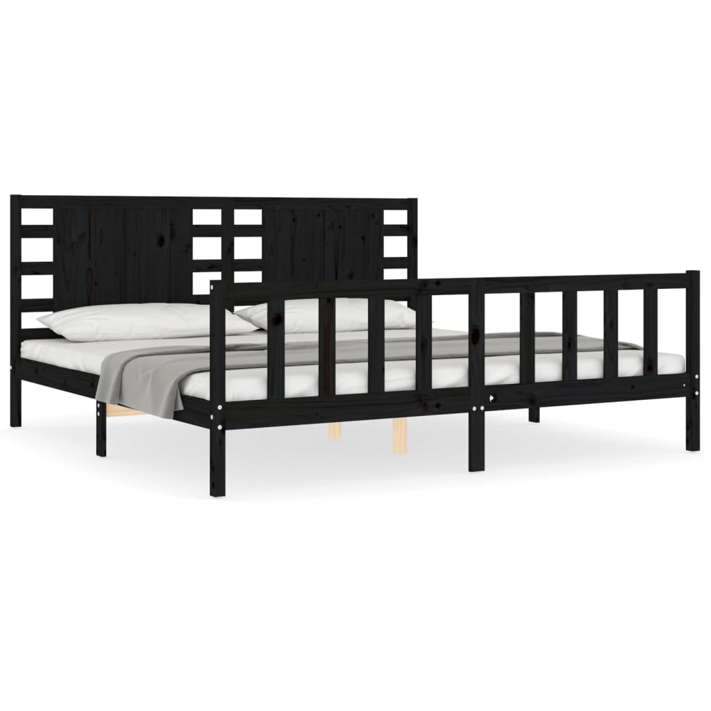 Bed Frame without Mattress Black 200x200 cm Solid Wood Pine