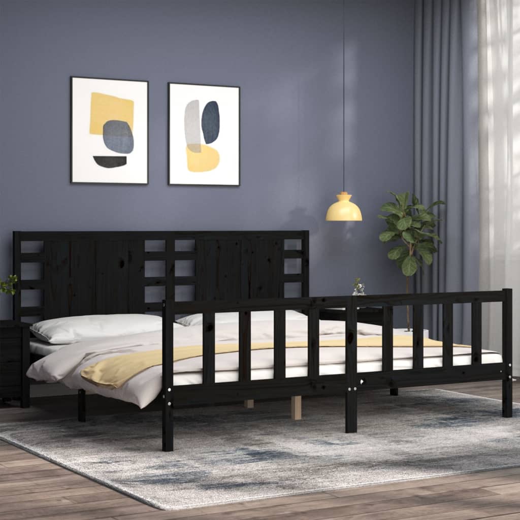 Bed Frame without Mattress Black 200x200 cm Solid Wood Pine
