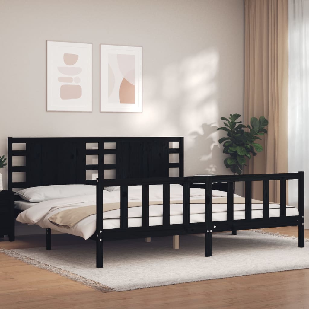Bed Frame without Mattress Black 200x200 cm Solid Wood Pine
