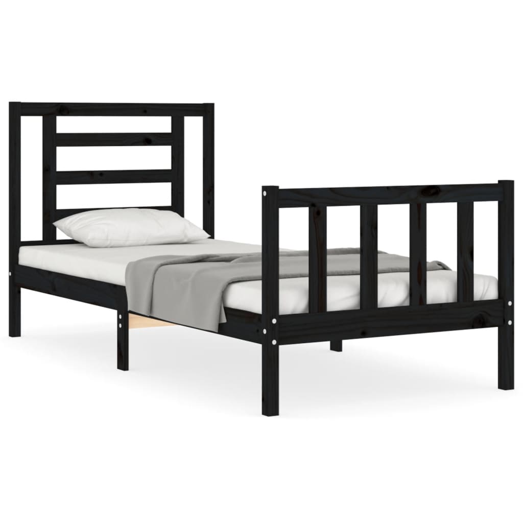 Bed Frame without Mattress Black Small Single Solid Wood Pine