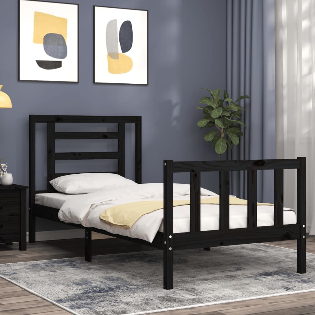 Bed Frame without Mattress Black Small Single Solid Wood Pine