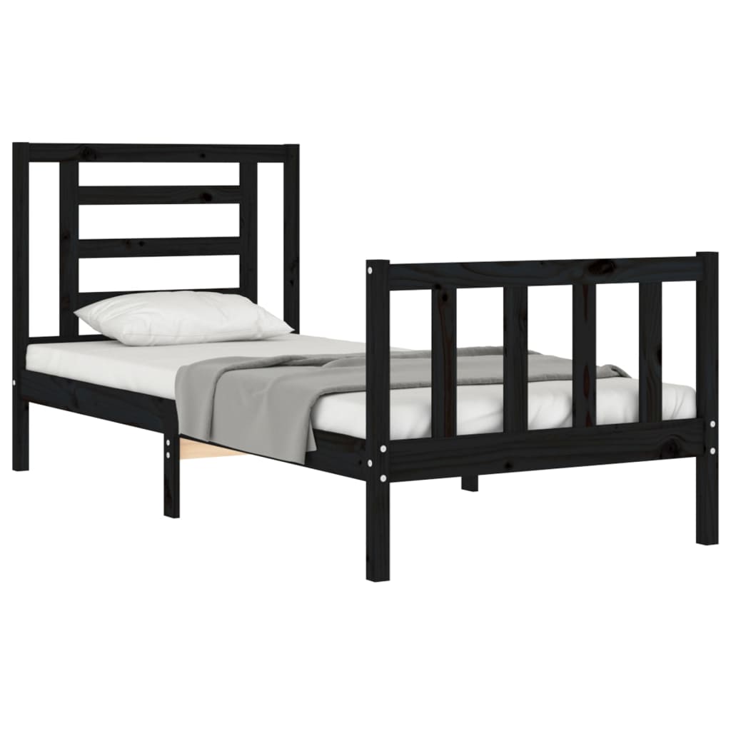 Bed Frame without Mattress Black Small Single Solid Wood Pine