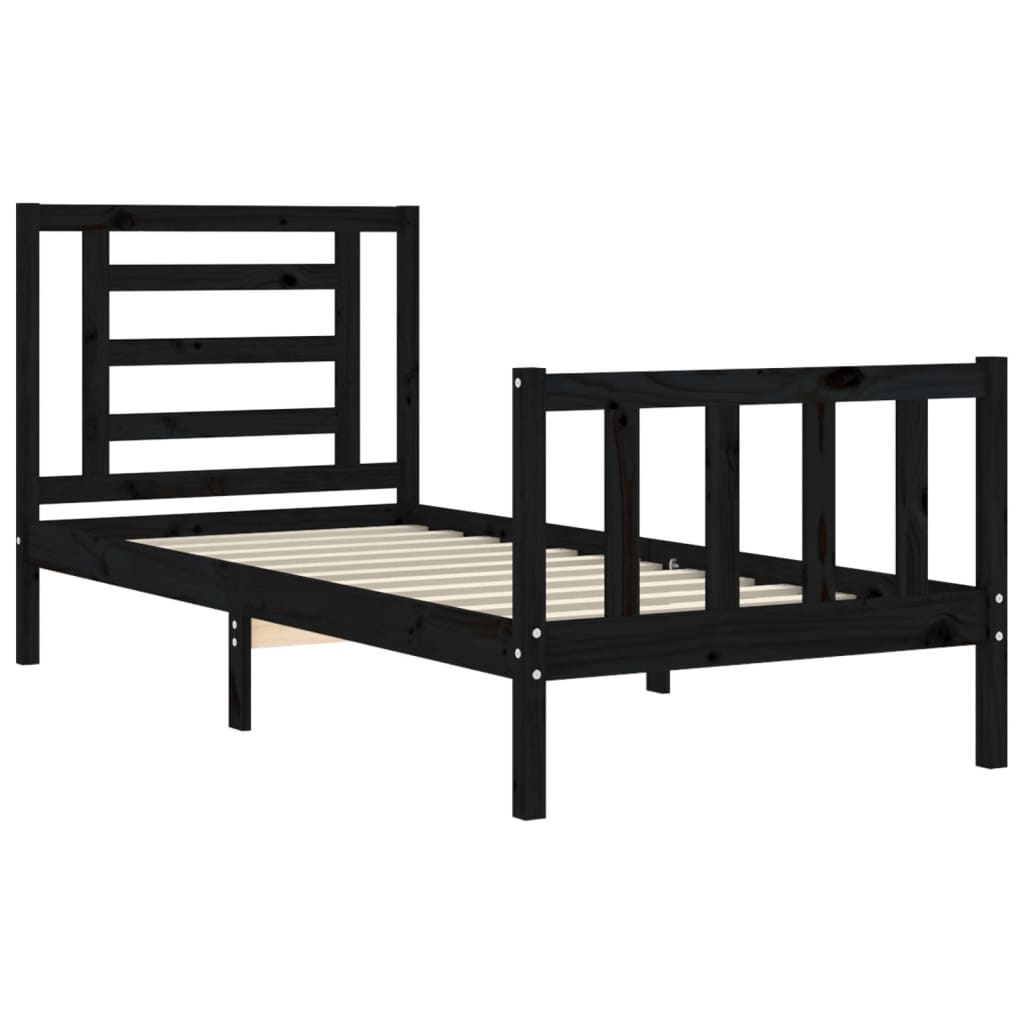 Bed Frame without Mattress Black Small Single Solid Wood Pine
