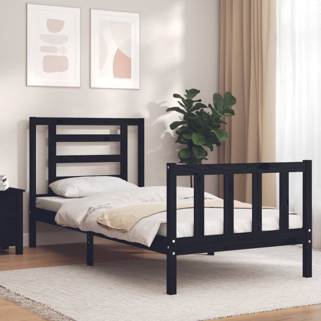 Bed Frame without Mattress Black Small Single Solid Wood Pine