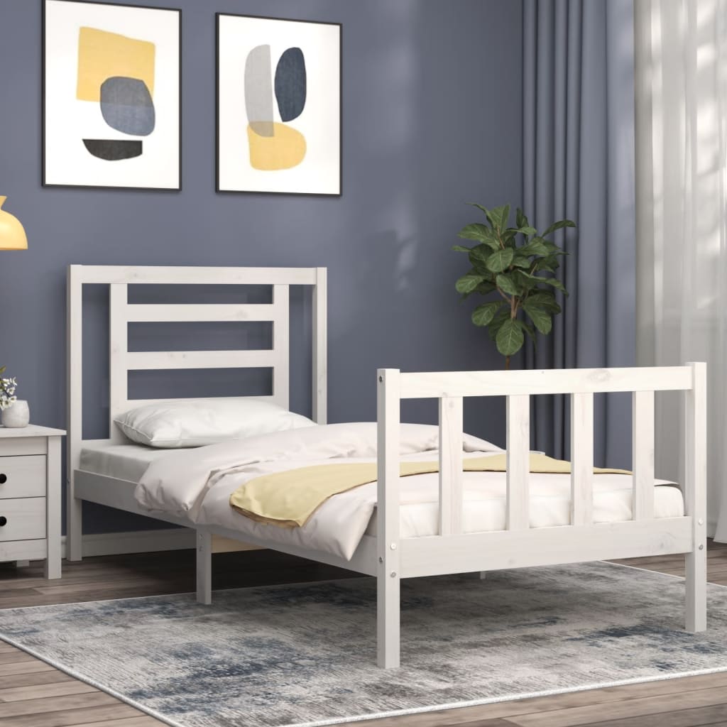 Bed Frame without Mattress White Single Solid Wood Pine