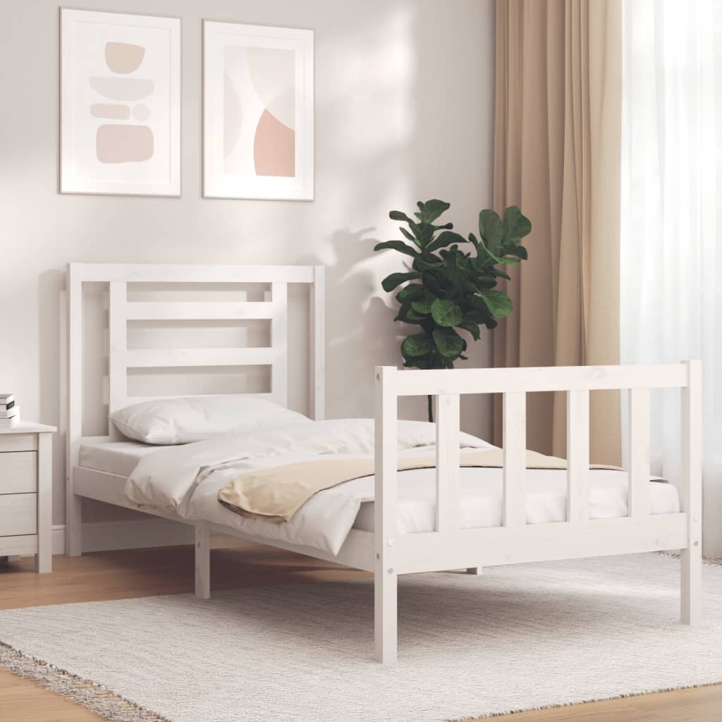 Bed Frame without Mattress White Single Solid Wood Pine