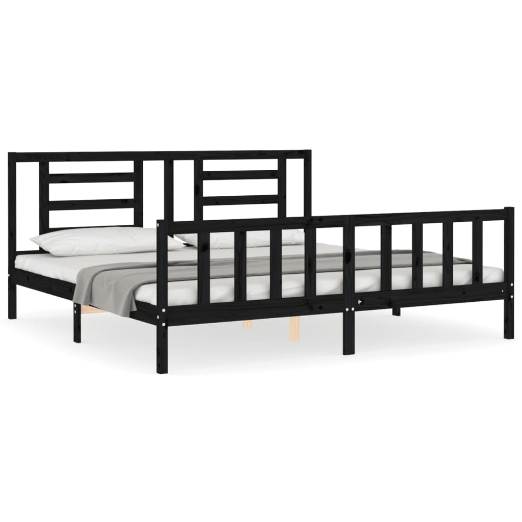 Bed Frame without Mattress Black 200x200 cm Solid Wood Pine