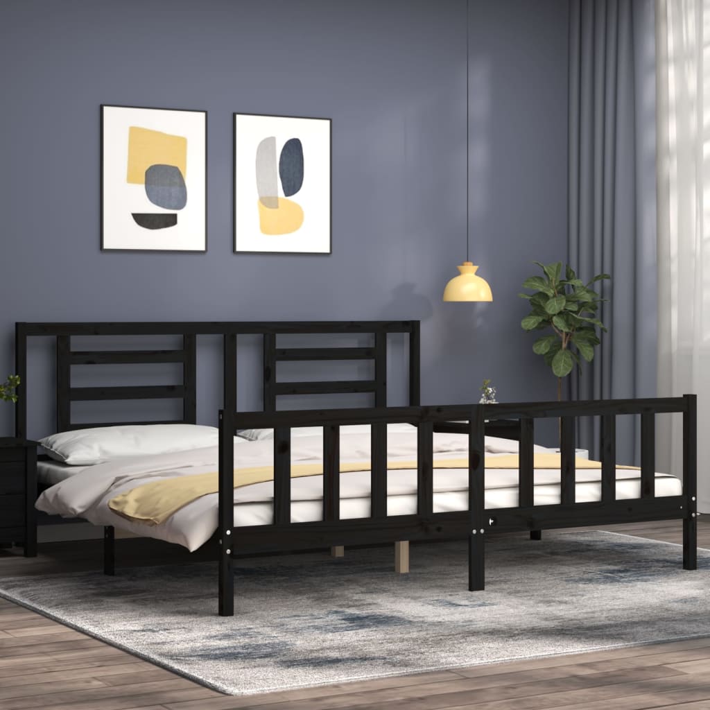 Bed Frame without Mattress Black 200x200 cm Solid Wood Pine