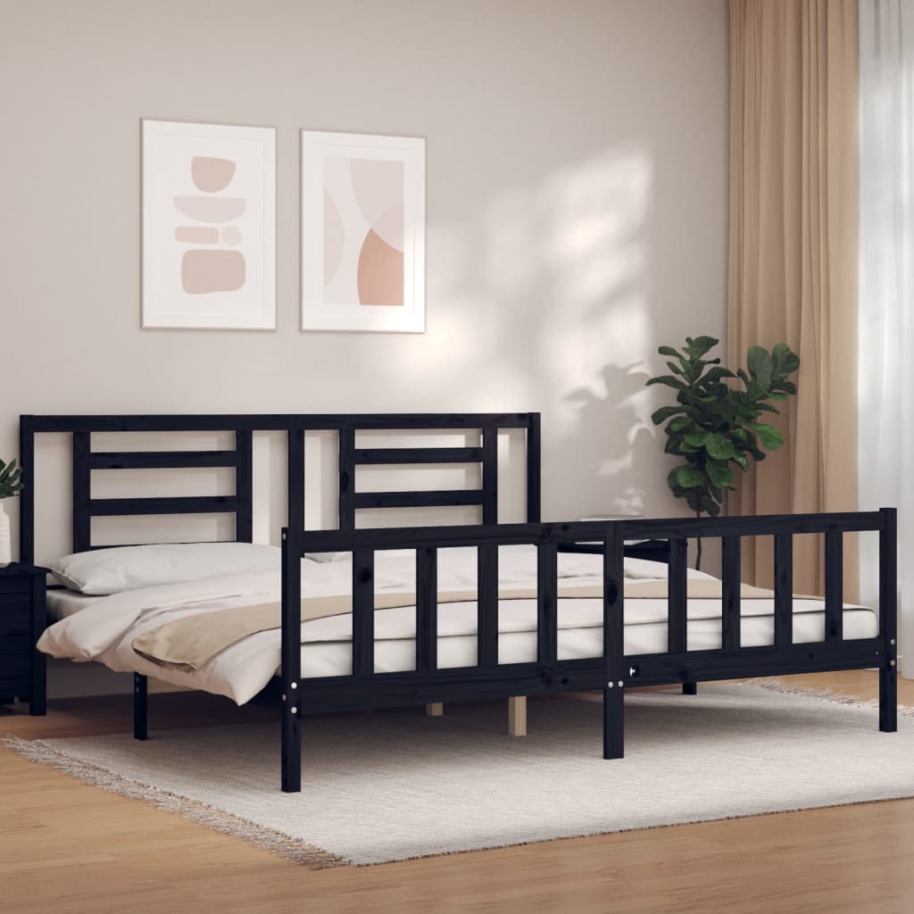 Bed Frame without Mattress Black 200x200 cm Solid Wood Pine