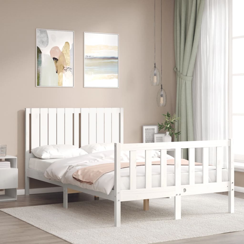 Bed Frame without Mattress White Small Double Solid Wood Pine