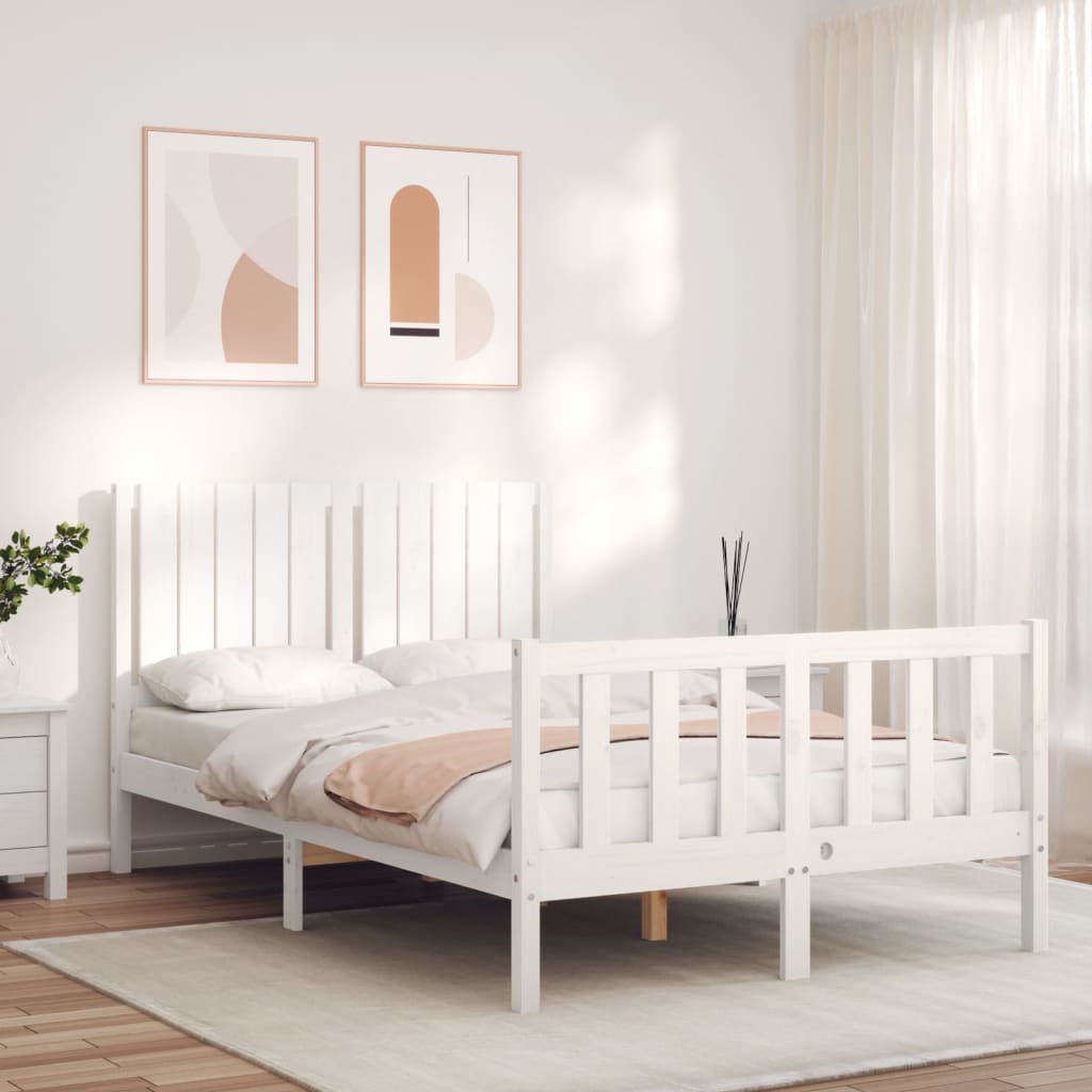 Bed Frame without Mattress White Small Double Solid Wood Pine