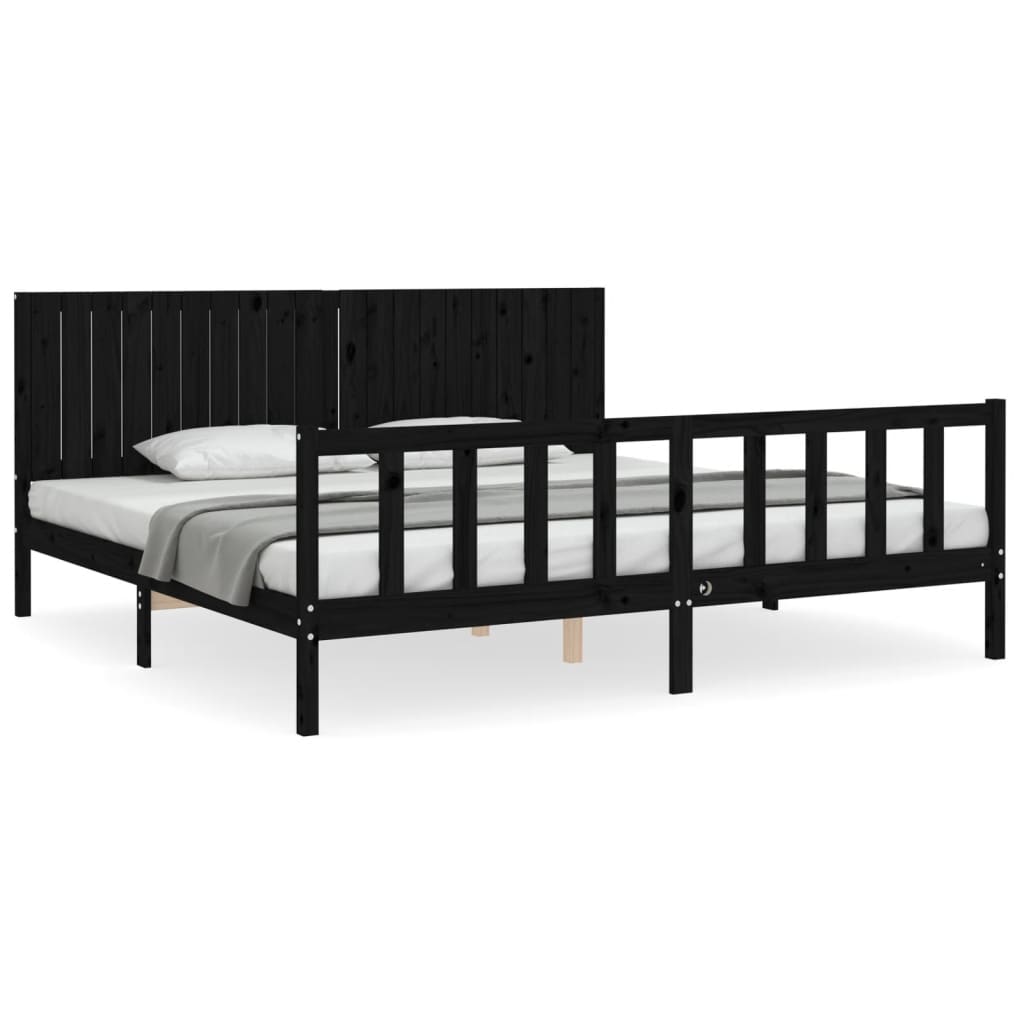 Bed Frame without Mattress Black 200x200 cm Solid Wood Pine