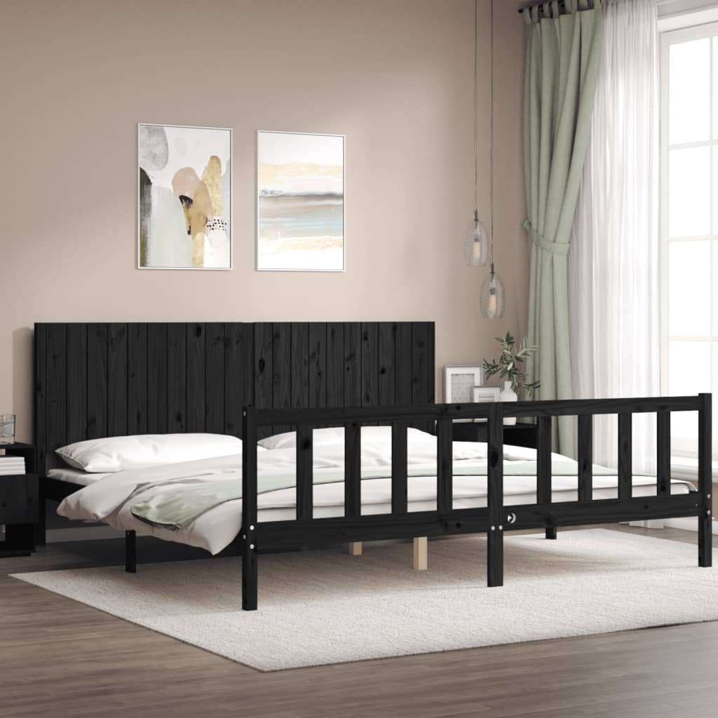 Bed Frame without Mattress Black 200x200 cm Solid Wood Pine