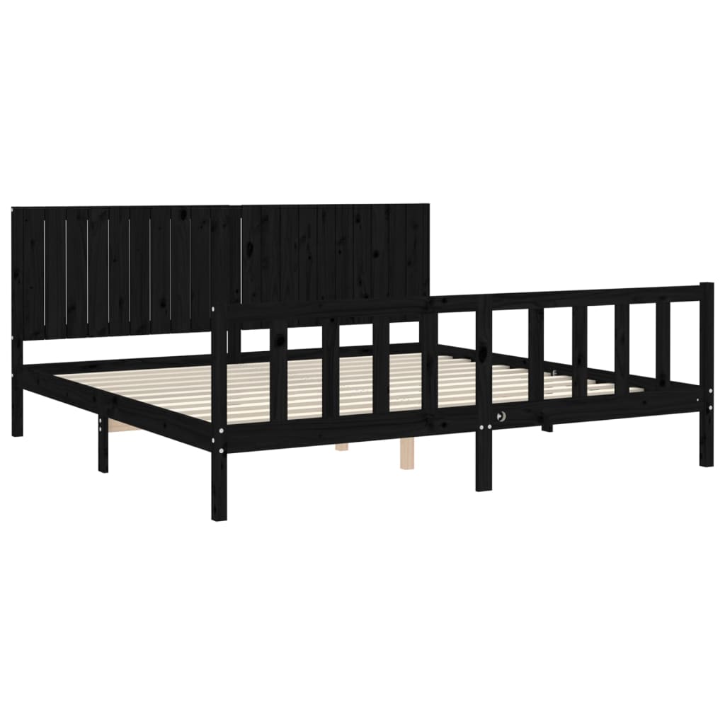 Bed Frame without Mattress Black 200x200 cm Solid Wood Pine