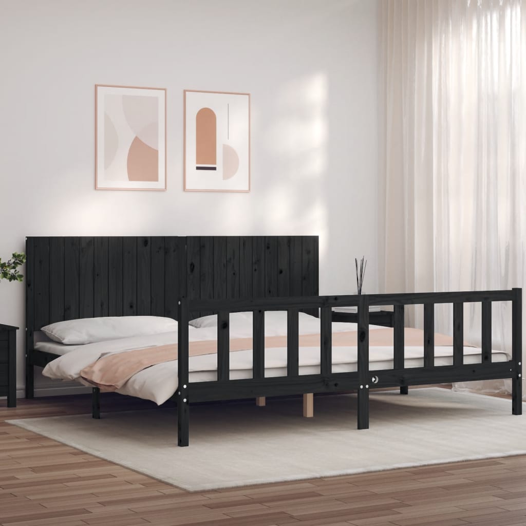 Bed Frame without Mattress Black 200x200 cm Solid Wood Pine