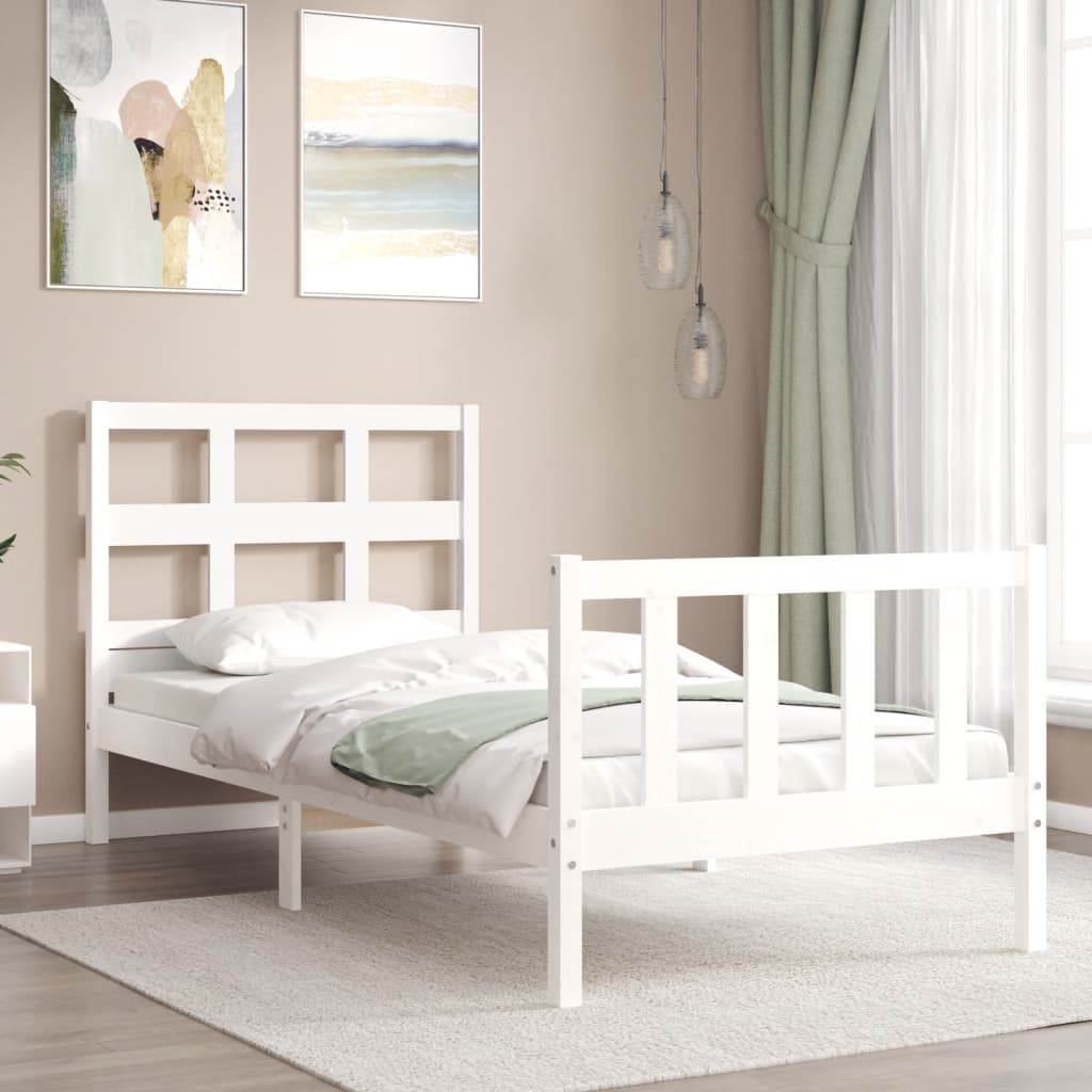 Bed Frame without Mattress White Small Single Solid Wood Pine