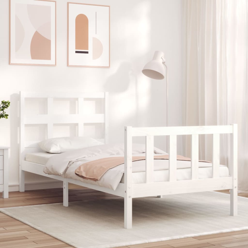 Bed Frame without Mattress White Small Single Solid Wood Pine
