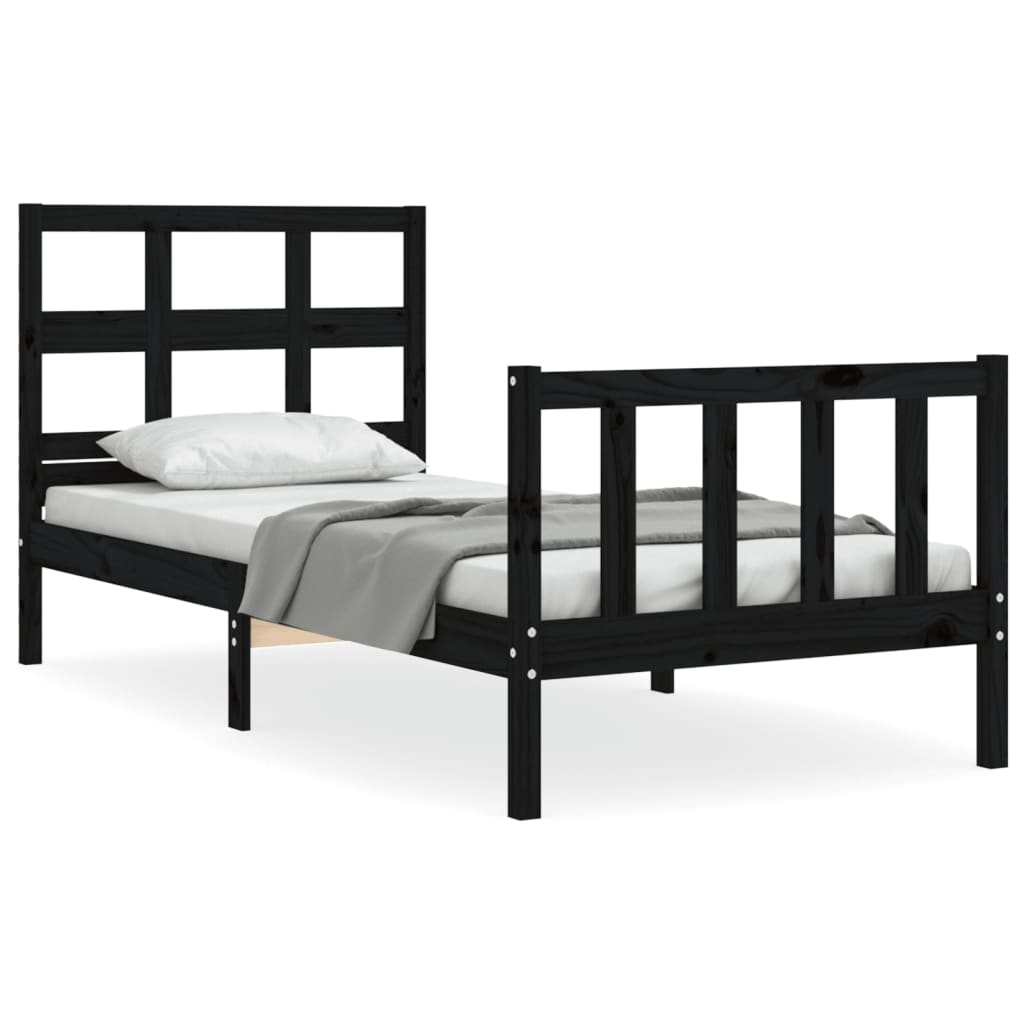 Bed Frame without Mattress Black Small Single Solid Wood Pine