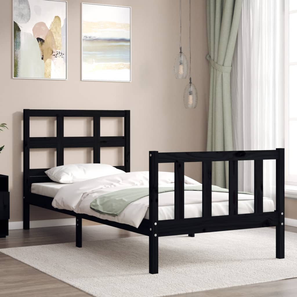 Bed Frame without Mattress Black Small Single Solid Wood Pine