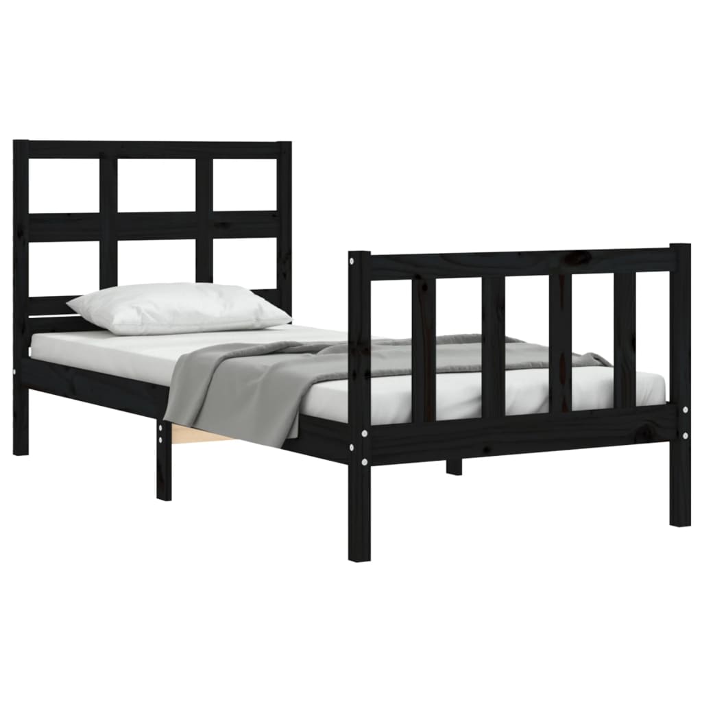 Bed Frame without Mattress Black Small Single Solid Wood Pine